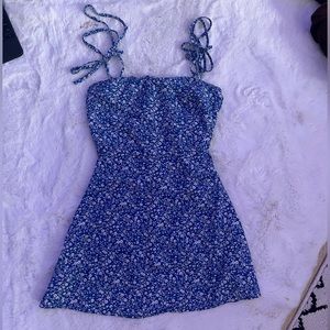 dark blue, spring dress, with flowers stretchy in the back, adjustable straps
